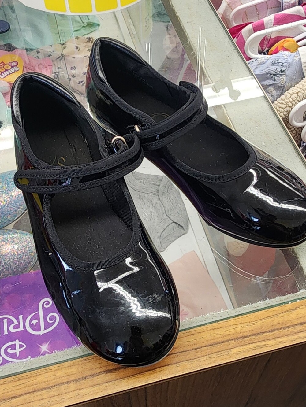 Spill Girls Black Patent Mary Jane Tap Dance Shoes Size 1ML